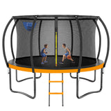 12FT 14FT Trampoline with Basketball Hoop, Outdoor Trampolines for Kids and Adults, Recreational Trampoline with Enclosure Net & Ladder, Round Trampoline ASTM Approved, 400/450LBS Weight Capacity, Orange