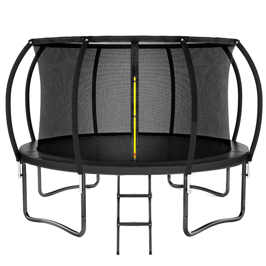 12FT 14FT Trampoline, Outdoor Trampolines for Kids and Adults, Recreational Trampoline with Enclosure Net & Ladder, Round Trampoline ASTM Approved, 400/450LBS Weight Capacity, Black