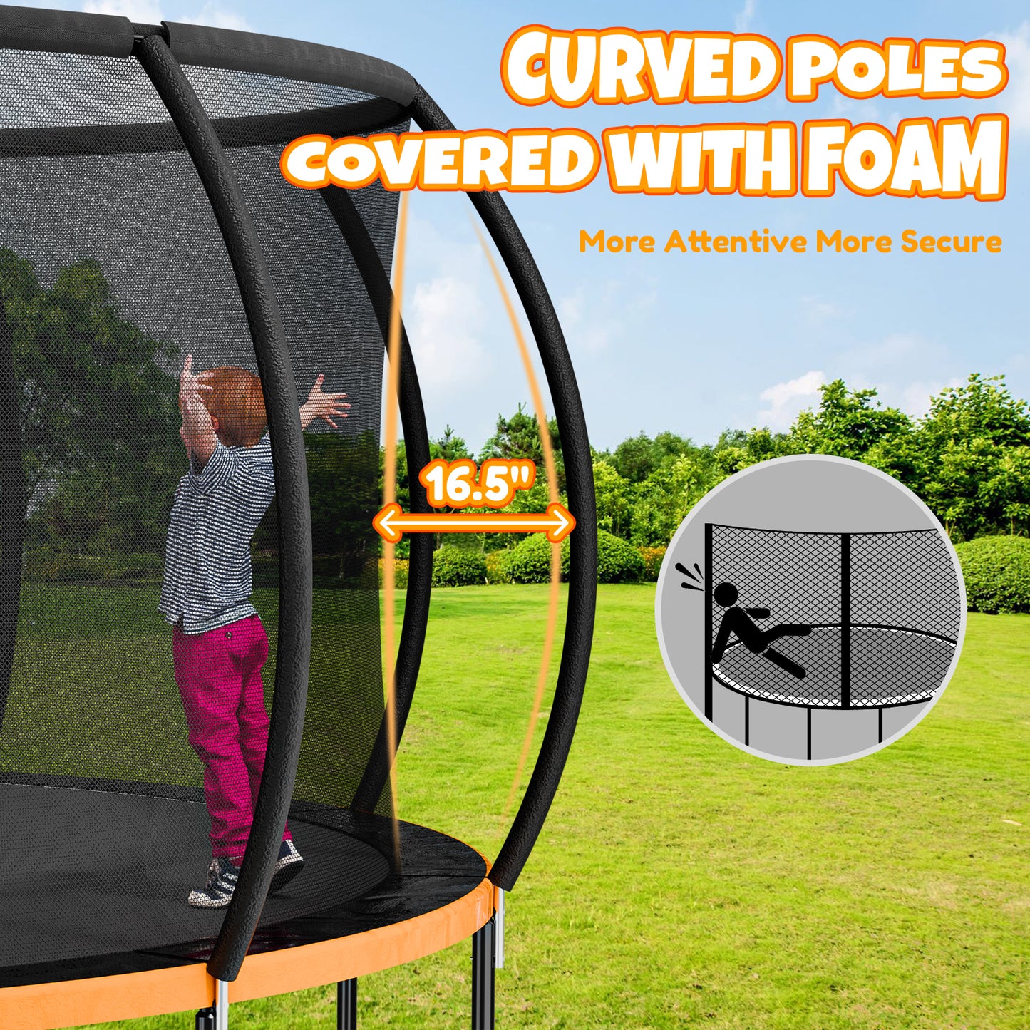 12FT 14FT Trampoline with Water Sprinkler & Basketball Hoop, Outdoor Trampolines for Kids and Adults, Recreational Trampoline with Enclosure Net & Ladder, Round Trampoline ASTM Approved, 400/450LBS Weight Capacity, Orange