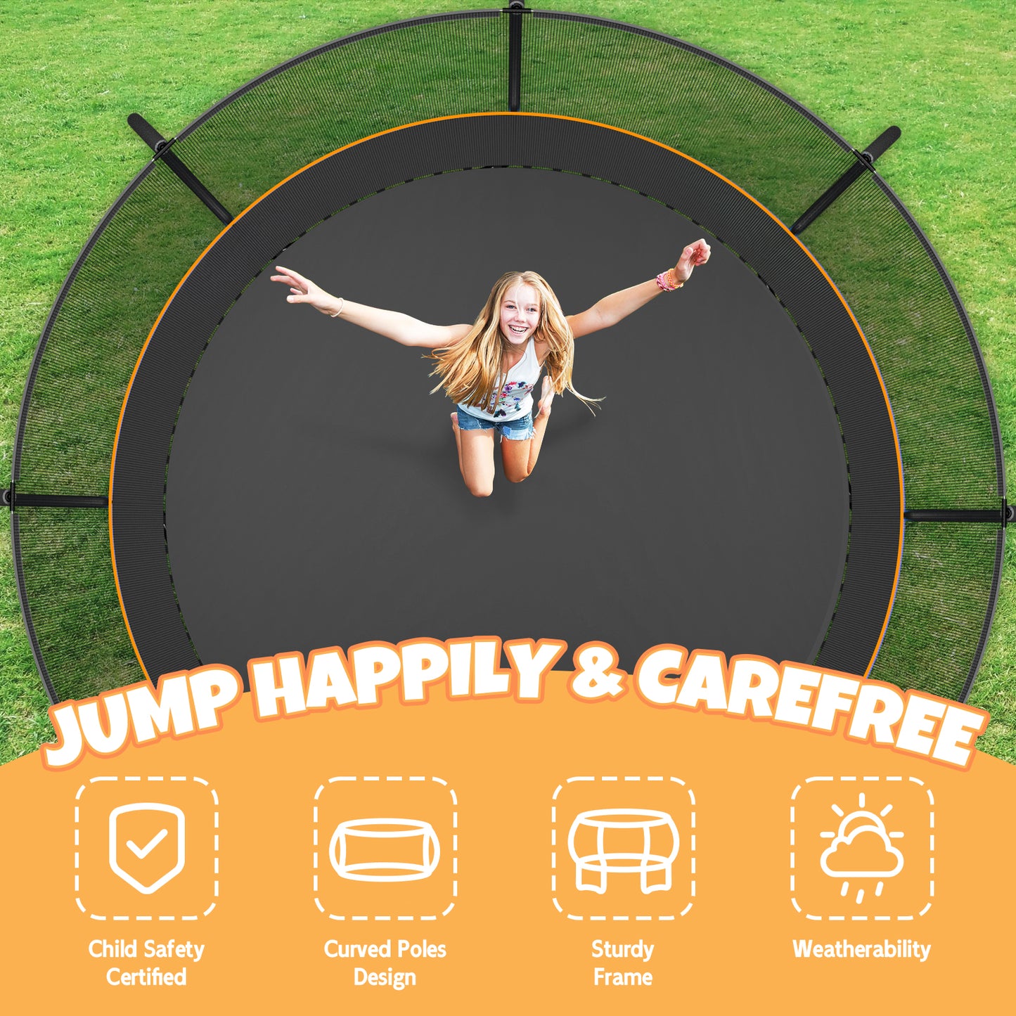 12FT 14FT Trampoline, Outdoor Trampolines for Kids and Adults, Recreational Trampoline with Enclosure Net & Ladder, Round Trampoline ASTM Approved, 400/450LBS Weight Capacity, Orange