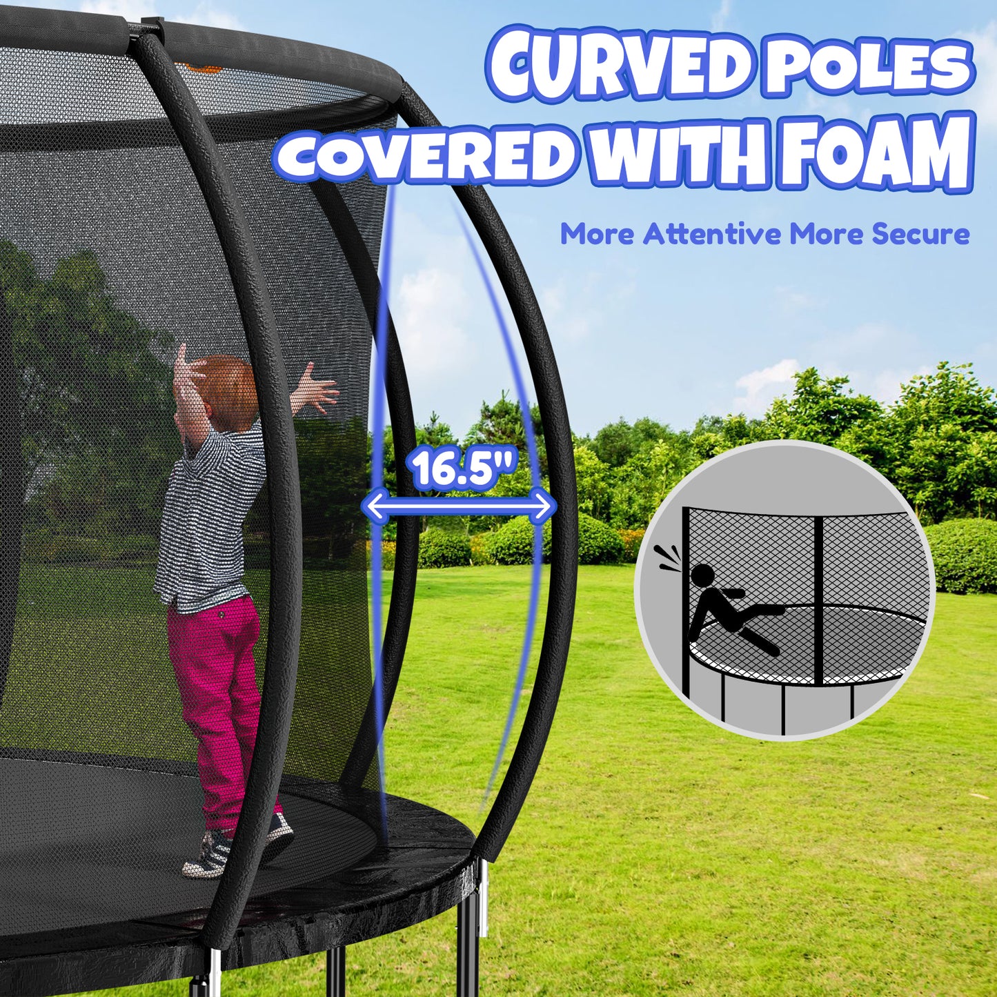 12FT 14FT Trampoline with Water Sprinkler & Basketball Hoop, Outdoor Trampolines for Kids and Adults, Recreational Trampoline with Enclosure Net & Ladder, Round Trampoline ASTM Approved, 400/450LBS Weight Capacity, Black