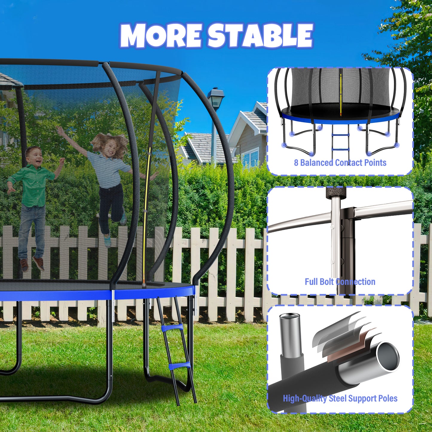 12FT 14FT Trampoline, Outdoor Trampolines for Kids and Adults, Recreational Trampoline with Enclosure Net & Ladder, Round Trampoline ASTM Approved, 400/450LBS Weight Capacity, Blue