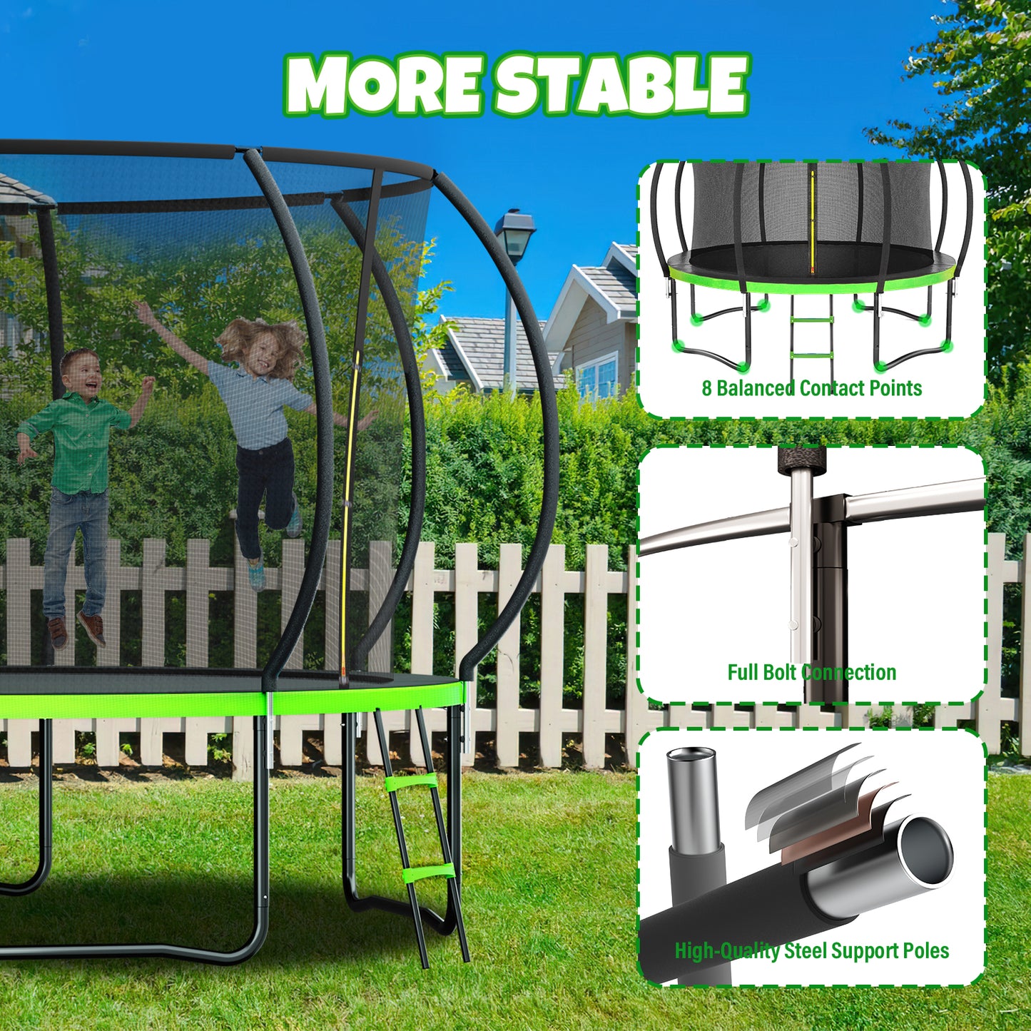 12FT 14FT Trampoline, Outdoor Trampolines for Kids and Adults, Recreational Trampoline with Enclosure Net & Ladder, Round Trampoline ASTM Approved, 400/450LBS Weight Capacity,Green