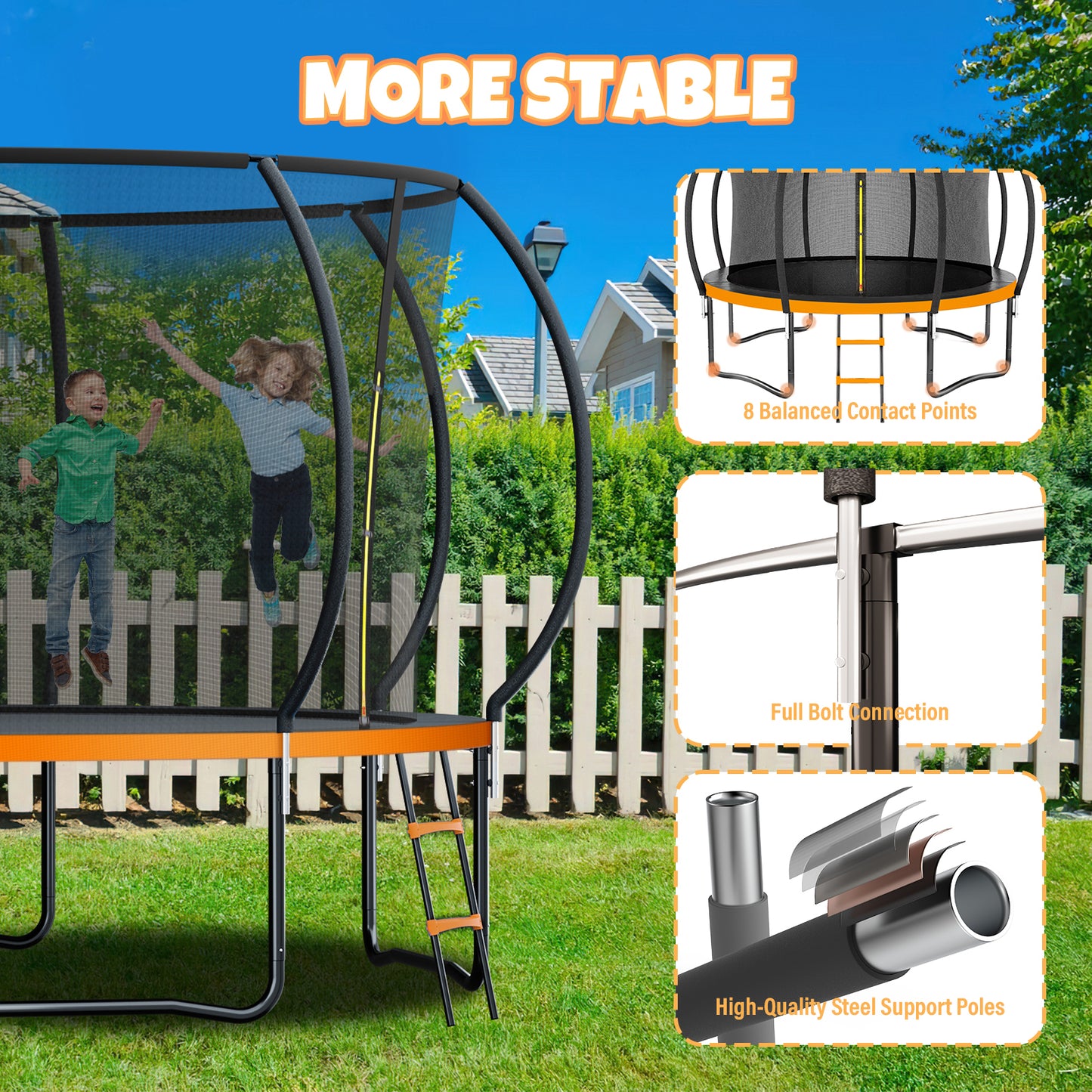 12FT 14FT Trampoline with Basketball Hoop, Outdoor Trampolines for Kids and Adults, Recreational Trampoline with Enclosure Net & Ladder, Round Trampoline ASTM Approved, 400/450LBS Weight Capacity, Orange