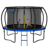 12FT 14FT Trampoline with Basketball Hoop, Outdoor Trampolines for Kids and Adults, Recreational Trampoline with Enclosure Net & Ladder, Round Trampoline ASTM Approved, 400/450LBS Weight Capacity, Blue