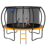 12FT 14FT Trampoline with Basketball Hoop, Outdoor Trampolines for Kids and Adults, Recreational Trampoline with Enclosure Net & Ladder, Round Trampoline ASTM Approved, 400/450LBS Weight Capacity, Orange