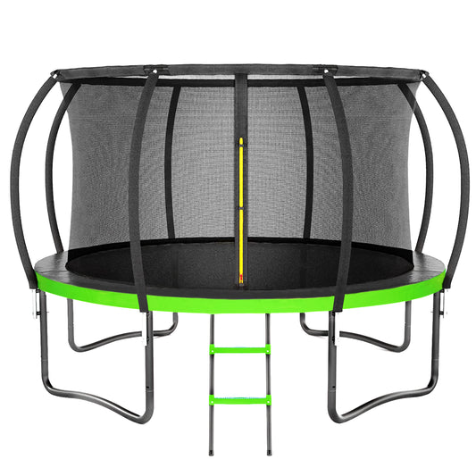 12FT 14FT Trampoline, Outdoor Trampolines for Kids and Adults, Recreational Trampoline with Enclosure Net & Ladder, Round Trampoline ASTM Approved, 400/450LBS Weight Capacity,Green