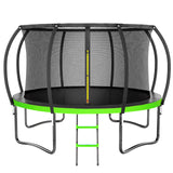 12FT 14FT Trampoline, Outdoor Trampolines for Kids and Adults, Recreational Trampoline with Enclosure Net & Ladder, Round Trampoline ASTM Approved, 400/450LBS Weight Capacity,Green