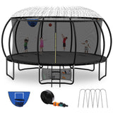 16FT Trampoline with Water Sprinkler & Basketball Hoop, Outdoor Trampolines for Kids and Adults, Recreational Trampoline with Enclosure Net & Ladder, Round Trampoline ASTM Approved, 400/450LBS Weight Capacity, Black