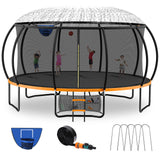 16FT Trampoline with Water Sprinkler & Basketball Hoop, Outdoor Trampolines for Kids and Adults, Recreational Trampoline with Enclosure Net & Ladder, Round Trampoline ASTM Approved, 450LBS Weight Capacity, Orange